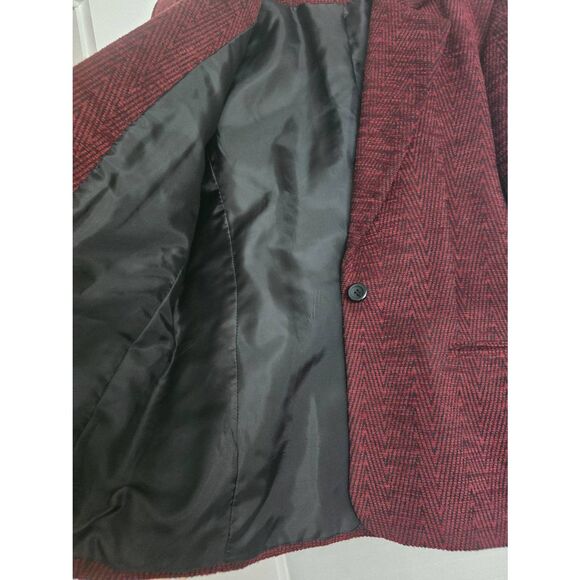 Women's‎ Joan Leslie Tweed Suit Blazer Jacket Burgundy Black Herringbone Pattern - Picture 3 of 8